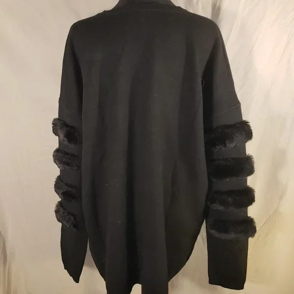 Staccato Black XL Sweater w/Faux Fur Trimmed Sleeves - Picture 4 of 6